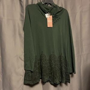 Gaharu Women's Long Sleeve Button Cowl Neck Floral Printed Casual Tunic Top